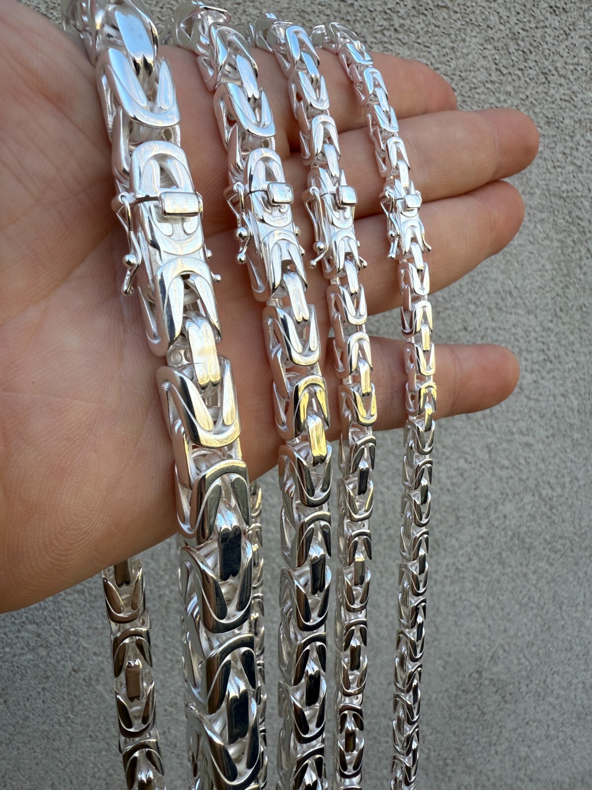 Real Solid 925 Silver Handmade Byzantine Chain Mens Necklace 5mm-10mm Box Clasp