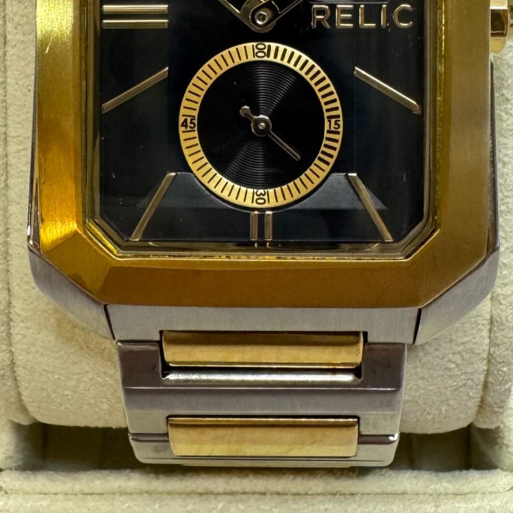 Relic by Fossil Men’s Watch Rectangle Black Gold Tone ZR77256 Dress Formal EUC