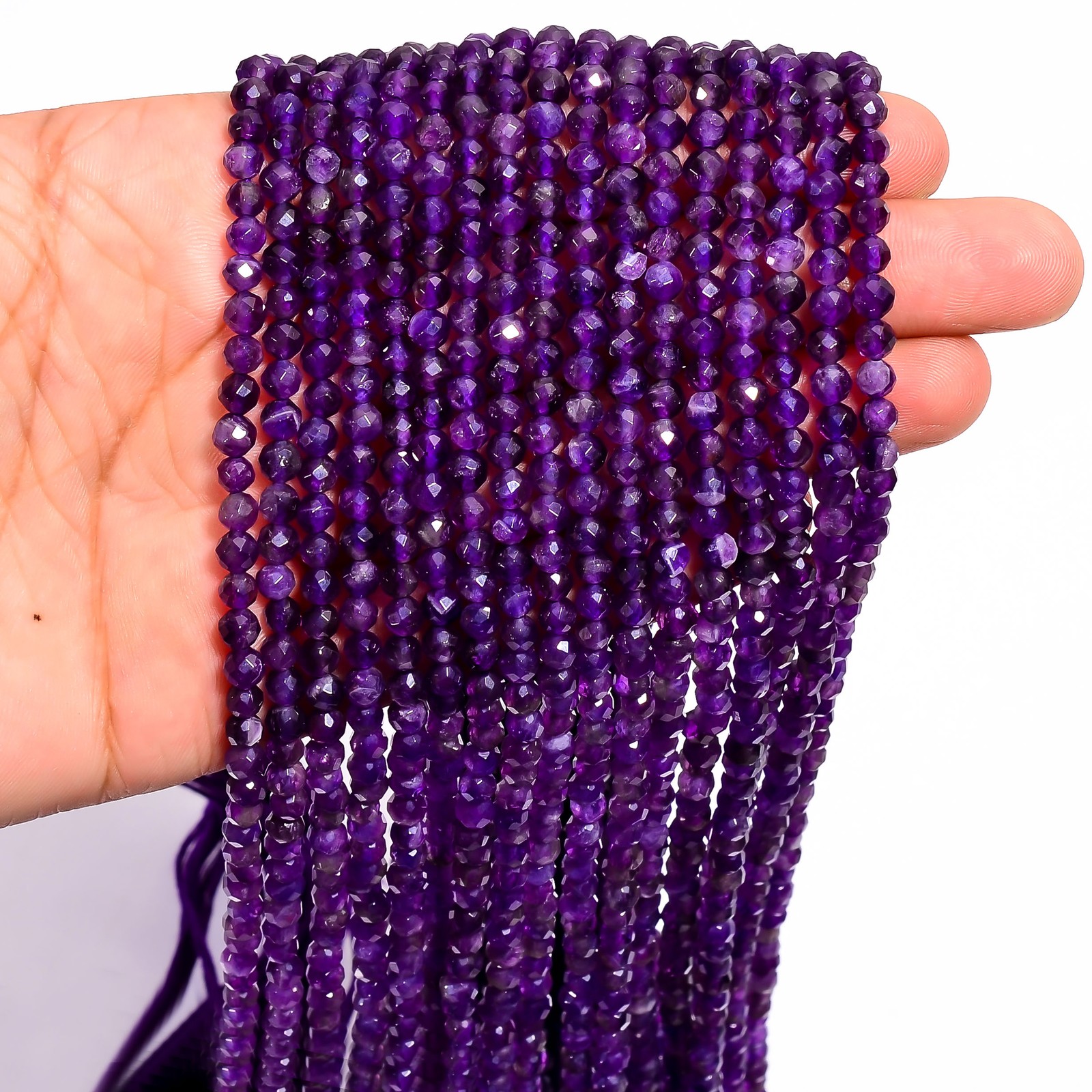Natural African Amethyst Gemstone Round Faceted Beads 4X4 mm Strand 12.5″ AB-669