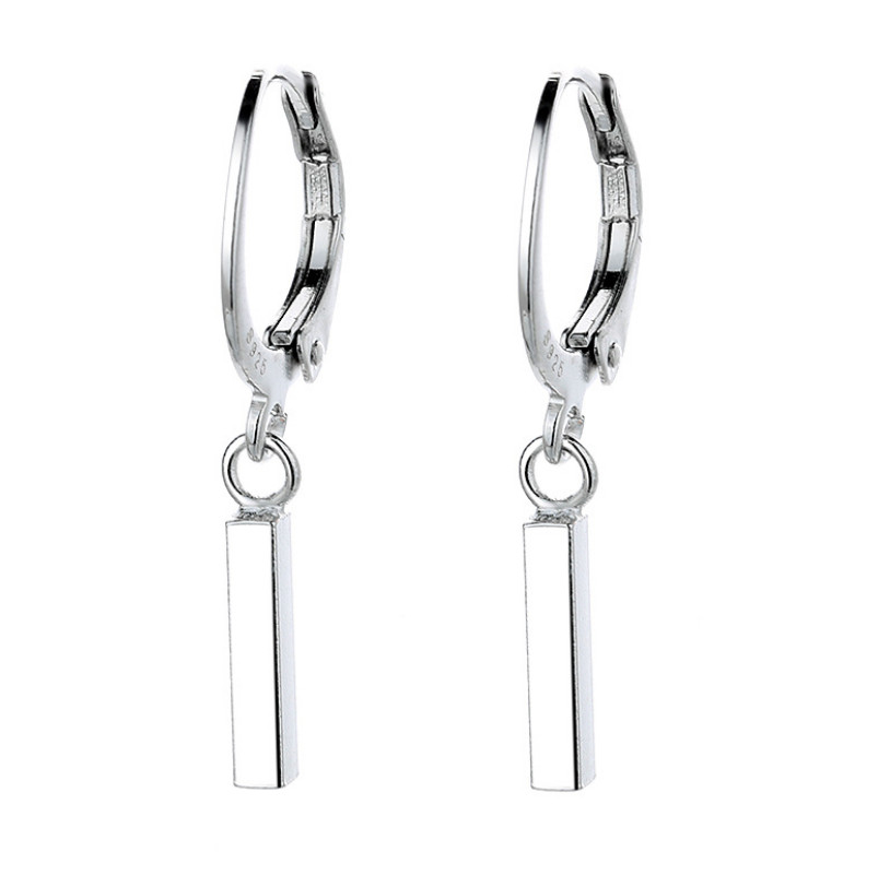 925 Silver Gold Plated LeverBack Hoop Drop Dangle Bar French Wire Earrings I123