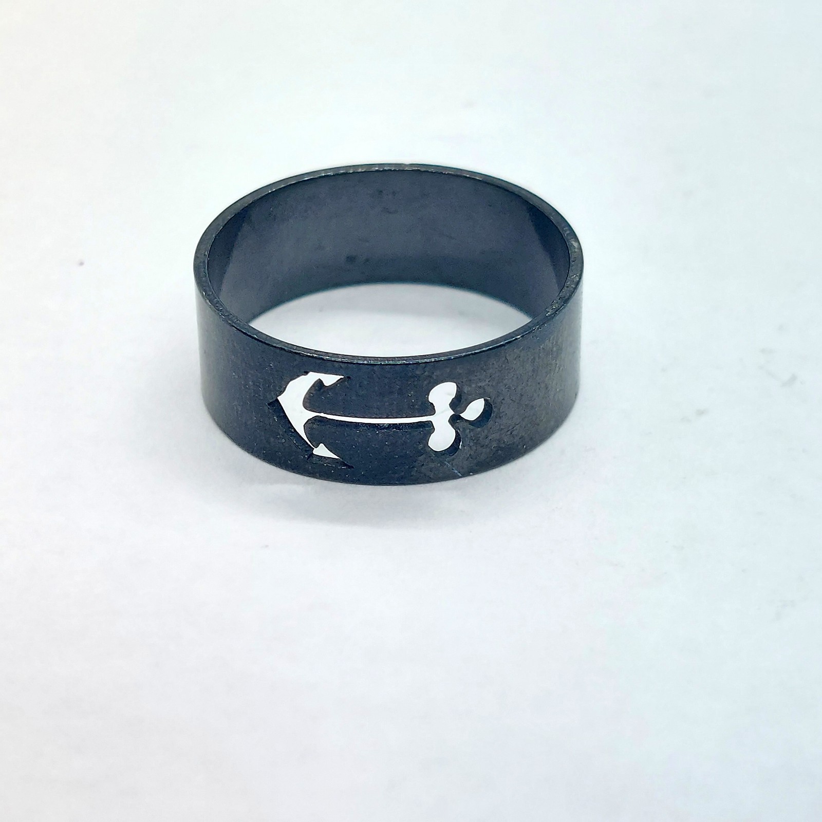 Black Anchor Band Ring Nautical Cutout Stainless Statement Sailor Ocean Unisex