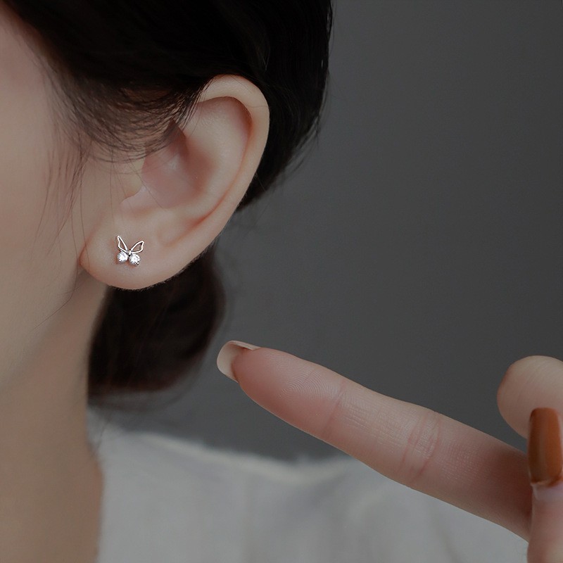 925 Silver Plated Small Butterfly Ear Studs Women’s Exquisite Earrings Gift