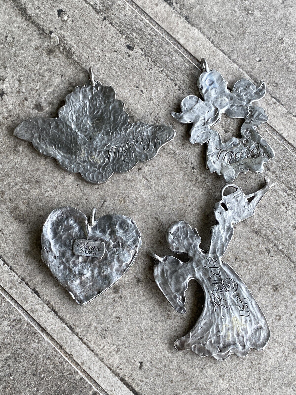 Marcie USA Handcrafted Pewter Angel Heart Pendant Lot of 4