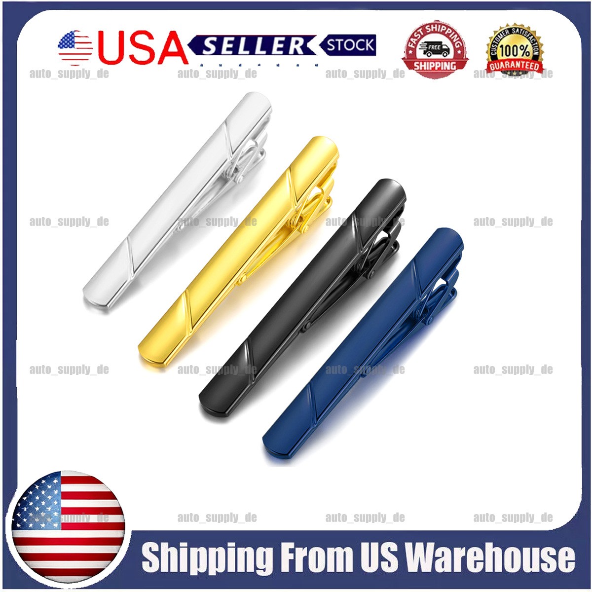 4PCS Tie Clip Necktie Bar Clasp Clamp Pin Gold Black Silver Mens Stainless Steel
