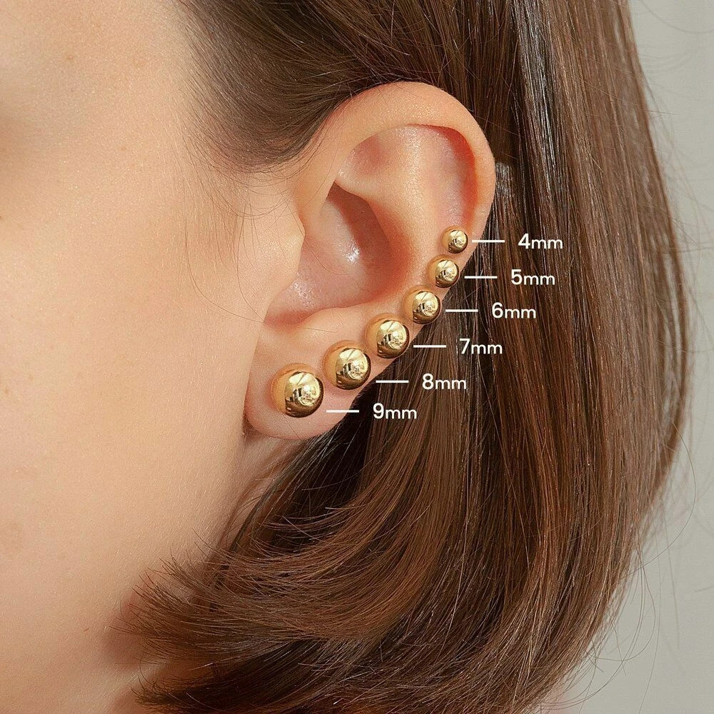 14K Gold Plated Ball Stud Earrings 925 Sterling Silver Stud 3MM-8MM