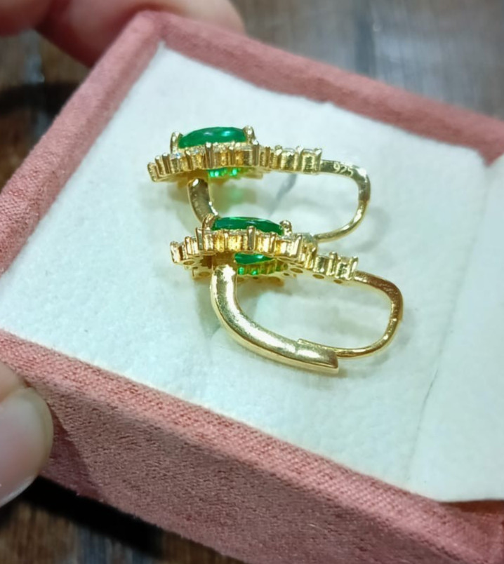 4.00ct Oval Cut Natural Emerald & Diamond Earring 14K Yellow Gold Plated