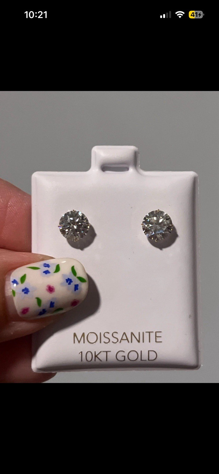 GRA moissanite stud earrings 10k yellow gold round 6.5mm 2.00 ctw VVS D
