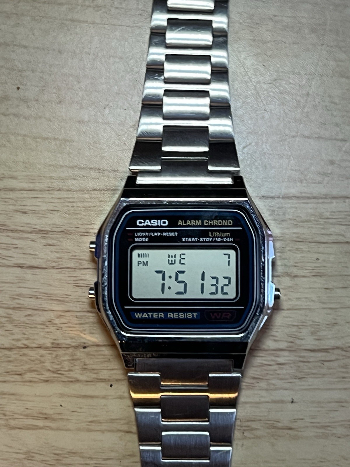 Casio A158W Digital Quartz Watch Silver Stainless Bracelet Alarm Chrono Light