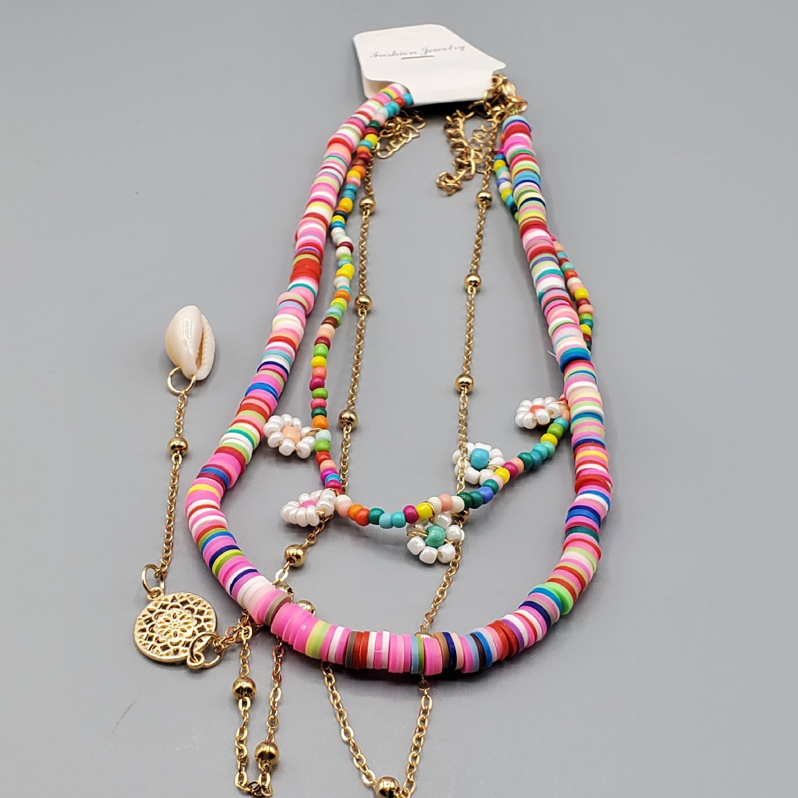 Bohemian Handmade Soft Clay Flowers Multilayer Necklace Fashion