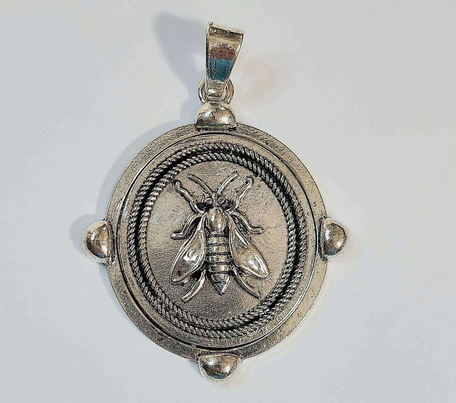 Large Silver Bee Insect Necklace Pendant