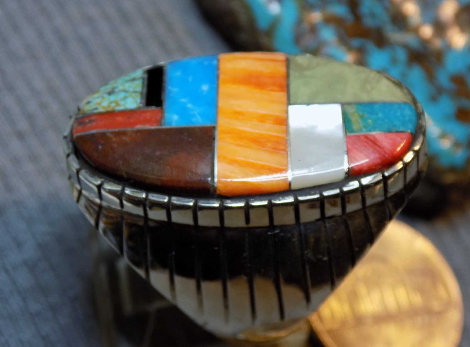 New Mens Ring Sterling Silver Multi Stone Turquoise Navajo Trevor Jack Size 12