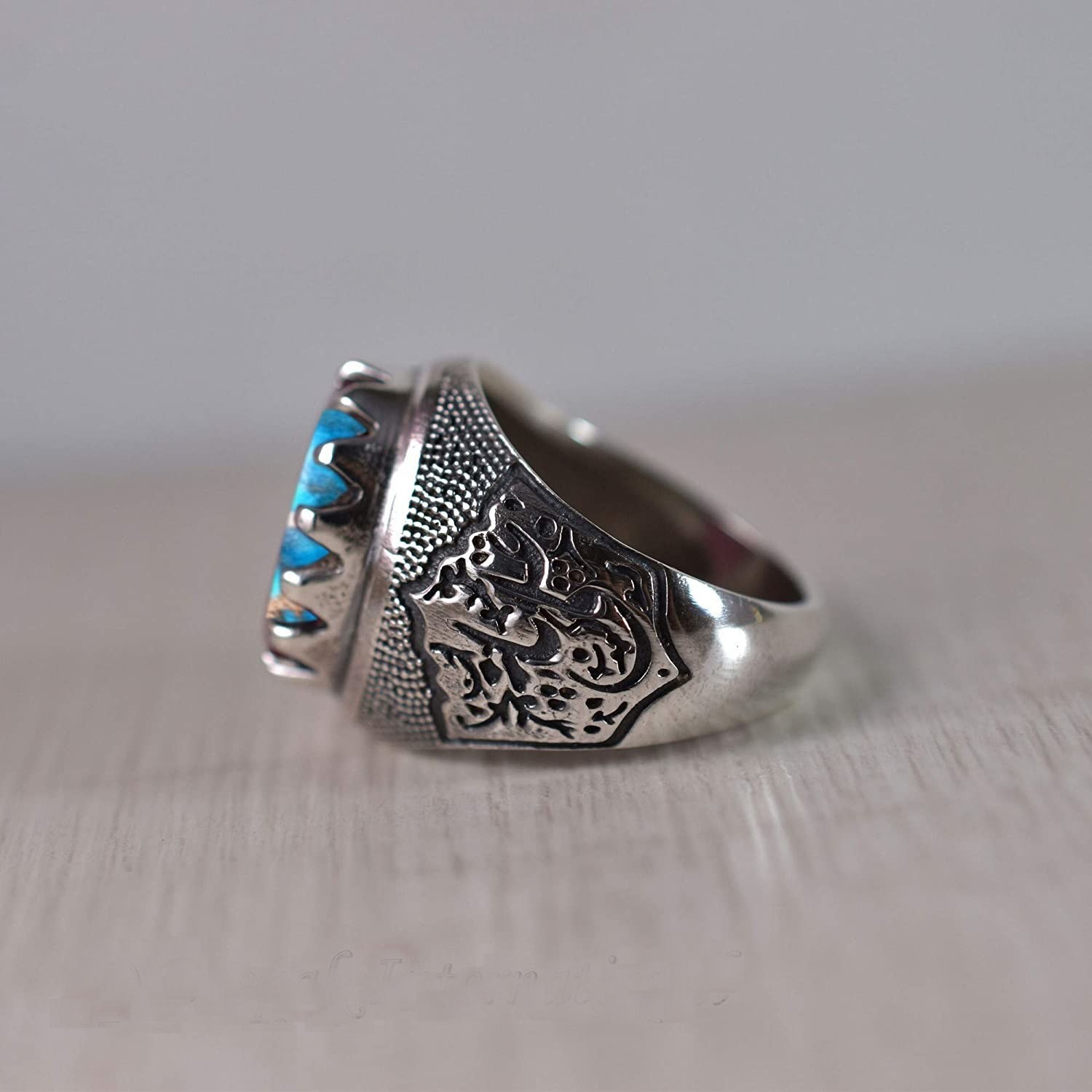 Solid 925 Sterling Silver AA Natural Copper Turquoise Gemstone Men’s Unisex Ring