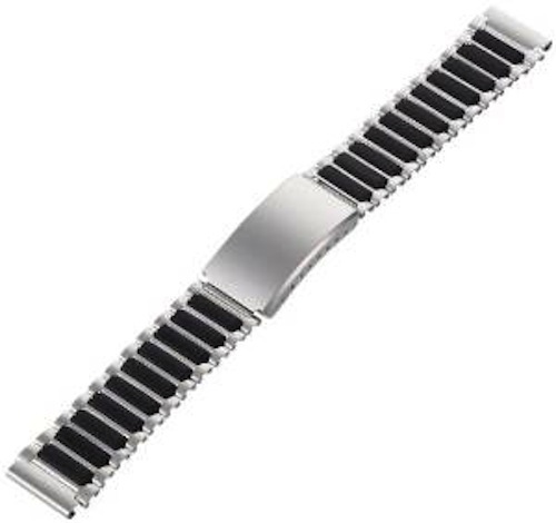 SPEIDEL 18MM SILVER BLACK STAINLESS STEEL RUBBER WATCH BAND STRAP FOR TIMEX