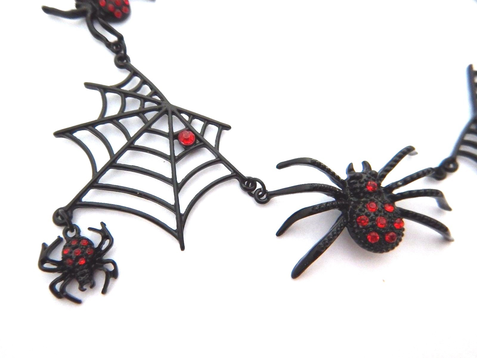 SPIDER WEB STATEMENT NECKLACE bib black widow red vampire halloween gothic Z3