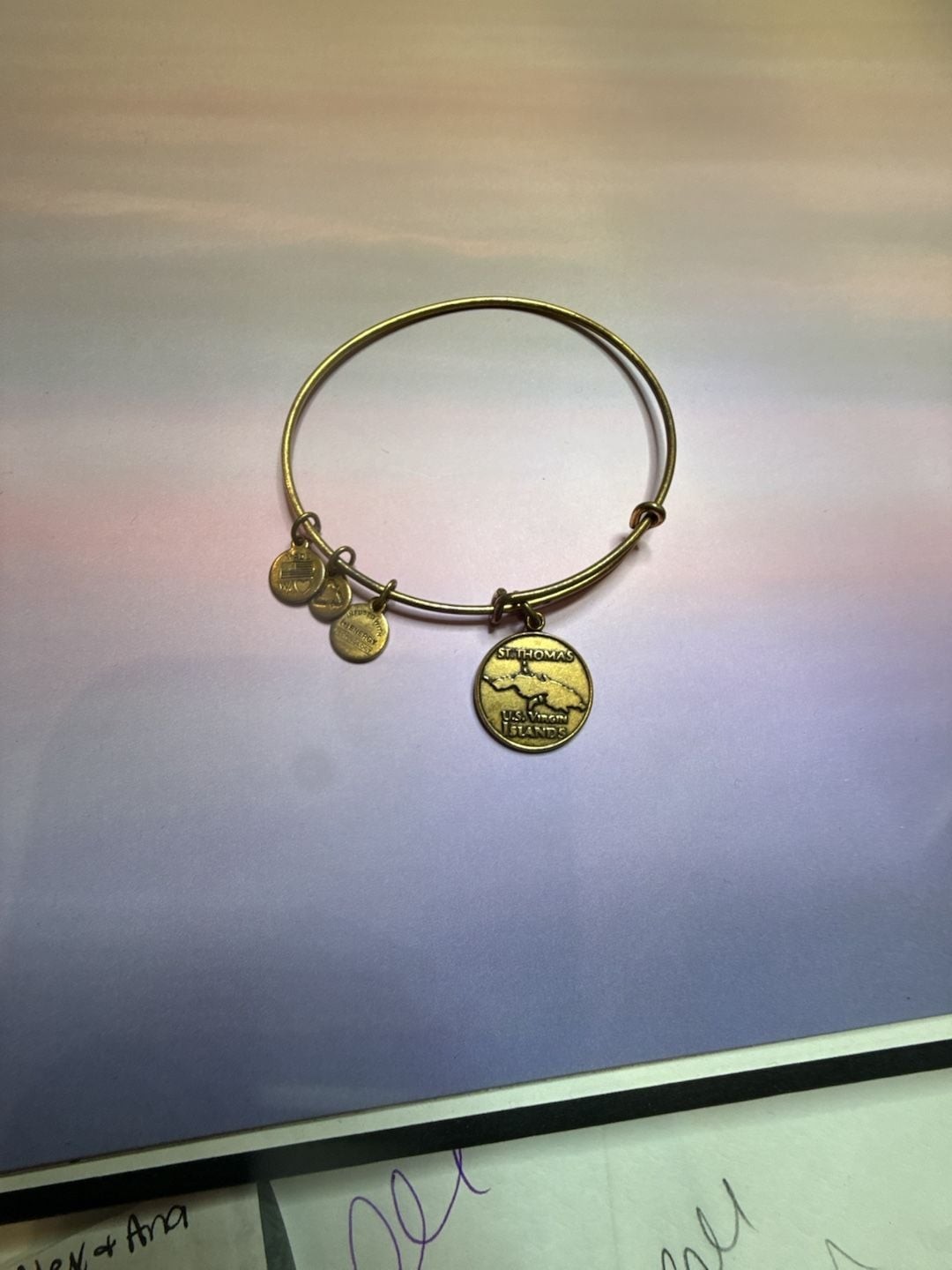#1225-Alex and Ani St. Thomas USVI Expandable Wire Bangle Charm Bracelet