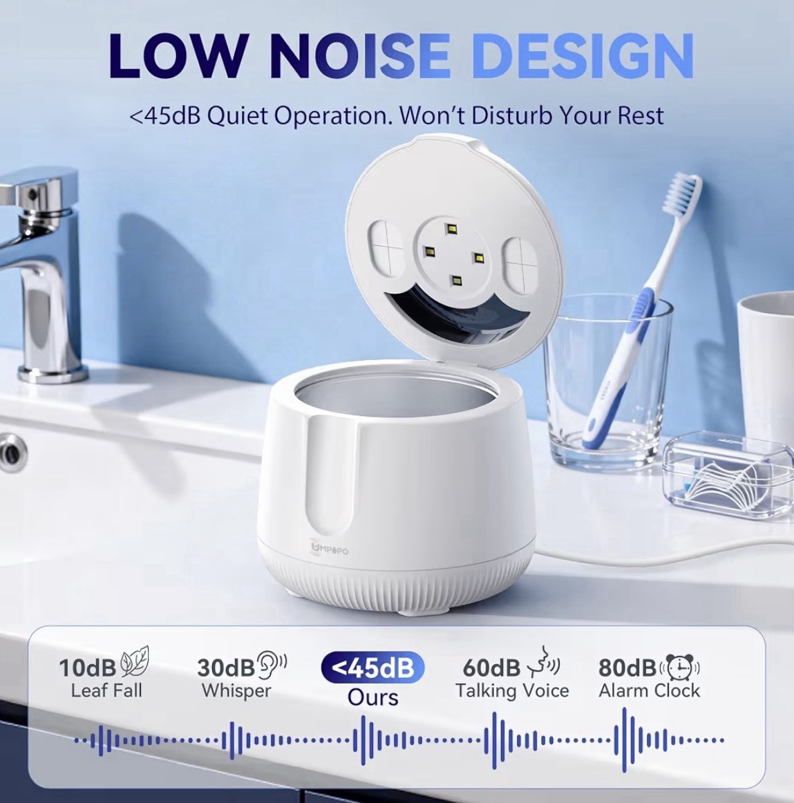 Portable Ultrasonic Retainer Cleaner 48kHz for Dentures, Aligners & Jewelry