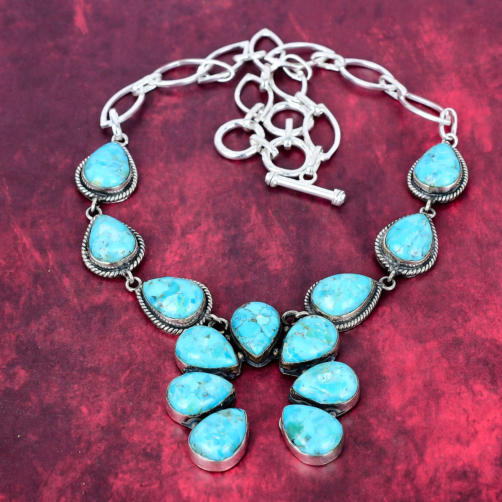Blue Turquoise Gemstone Handmade 925 Sterling Silver Jewelry Necklace For Her