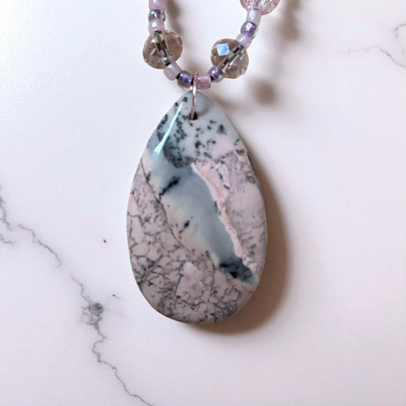 Pink Dendrite Jasper Gemstone Beaded Necklace