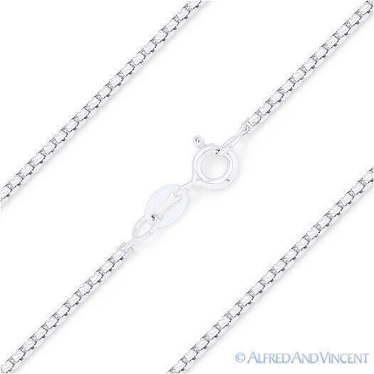 .925 Italy Sterling Silver & Rhodium Round Box 1.1mm Link Italian Chain Necklace