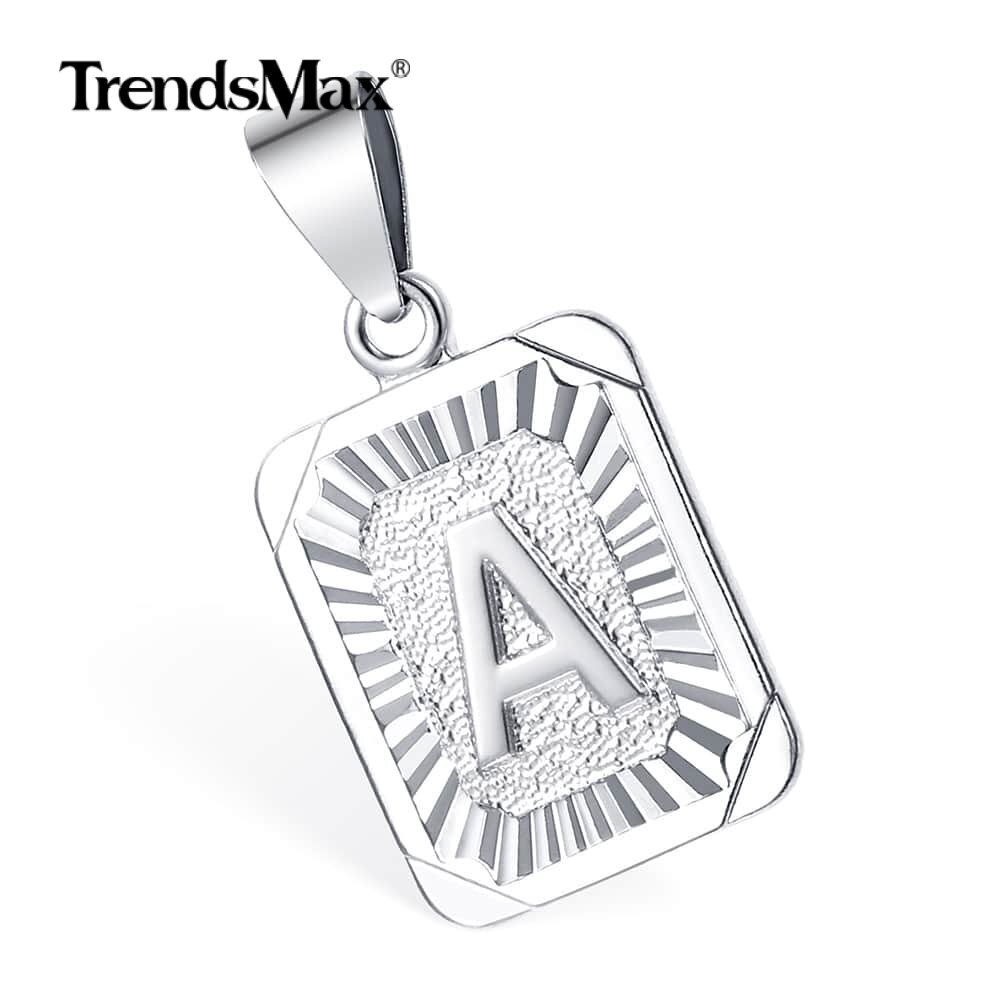 Silver Stainless Steel Initial Letter A-Z Pendant Necklace 5MM 18-26″ Curb Chain