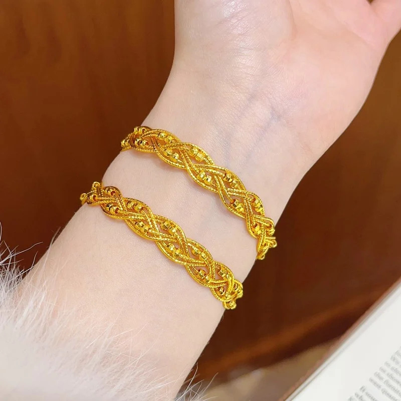 24KT Gold Shiny Lace Bangle Bracelets for Women Wedding Party Birthday Christmas