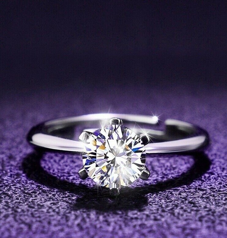 Sterling Silver Six-Prong Adjustable Ring Women’s jewelry Gift