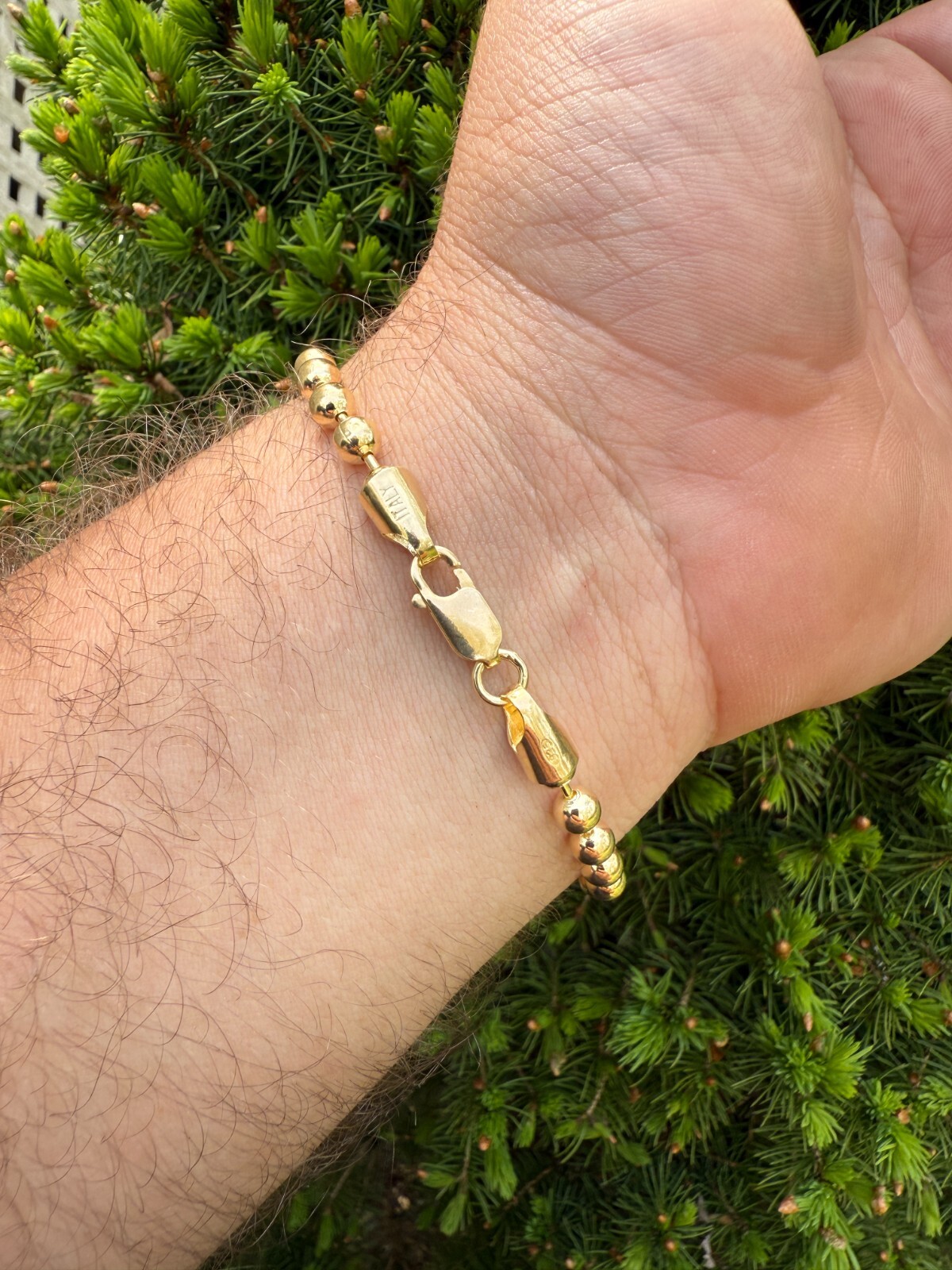 Men’s Solid 14k Gold Over 925 Silver Ball Bead Bracelet 5mm Thick Beads – 8″