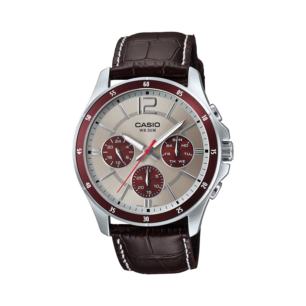 Casio MTP-1374L-7A1 Chronograph Multi-Function Analog Men’s Leather Watch
