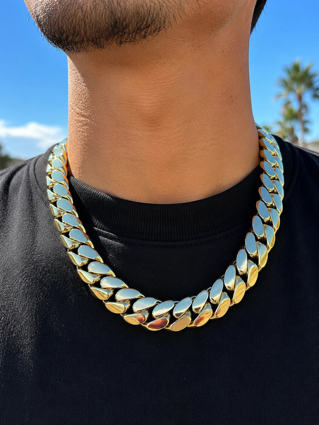 Monaco Cuban Link Chain Necklace 14K Gold Plated Stainless Steel 6-14mm 16-30″