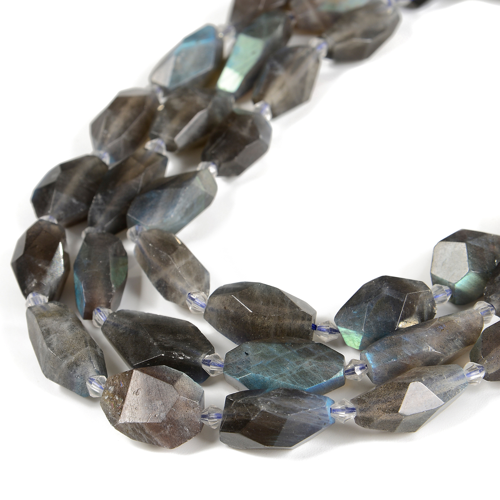 Labradorite Faceted Nugget Chunk Beads 10-15×18-25mm 12-18×20-30mm 15.5” Strand