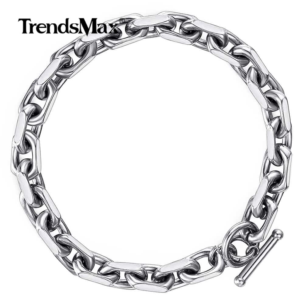 9mm 7-9″ Silver Stainless Steel Cable Link Bracelet Men Boys Chain TOGGLE Clasp