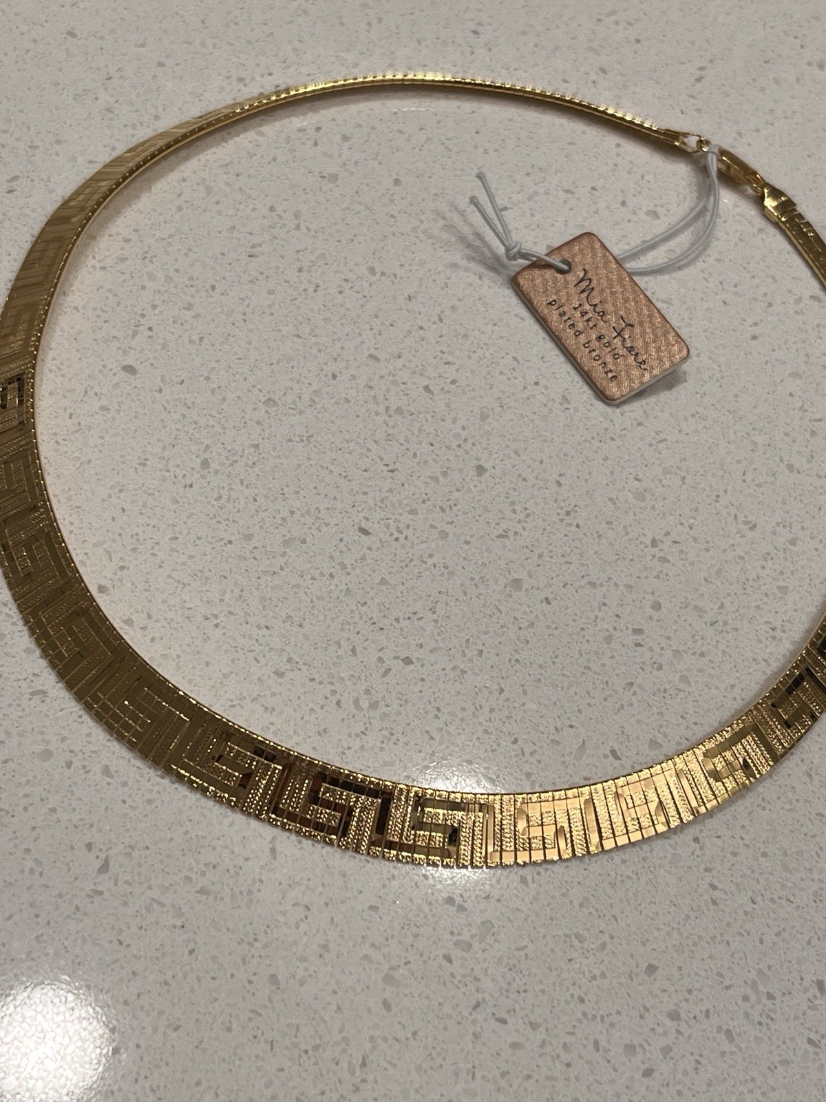 Mae Xue Gold Tone Greek Key Herringbone Collar Chain Necklace, Lobster