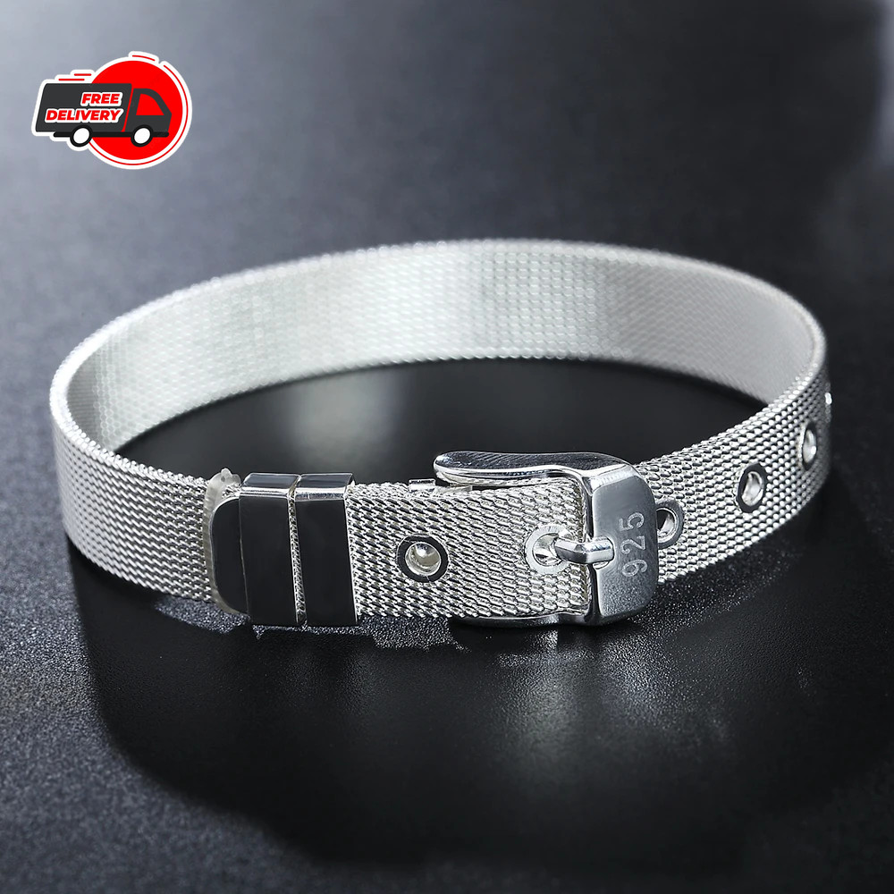 925 Sterling Silver Charm Glossy Bead Bangle Women’s Fashion Bracelet Jewelry