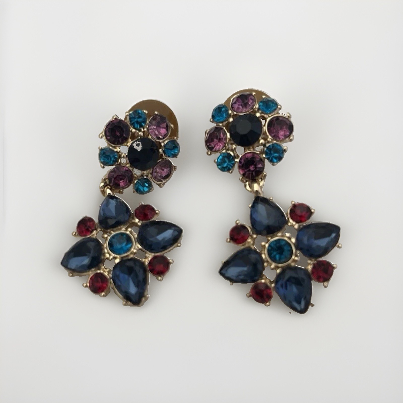 Monet Multicolor Rhinestone Cluster Dangle Drop Earrings, Asymmetrical Prong Set