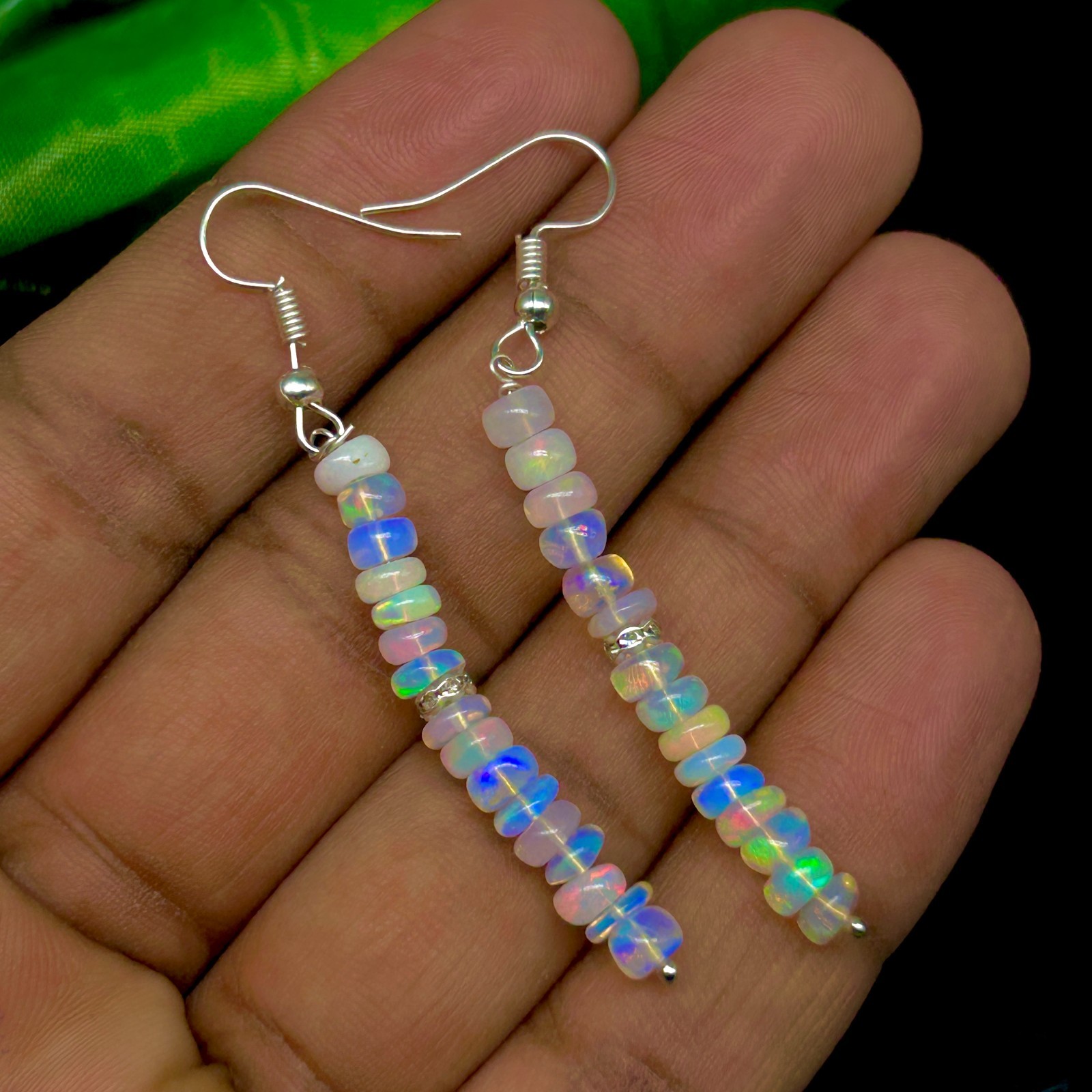 AAA+ Fire Opal Gemstone Cluster Earring, Genuine Multifire Opal Nugget Beads