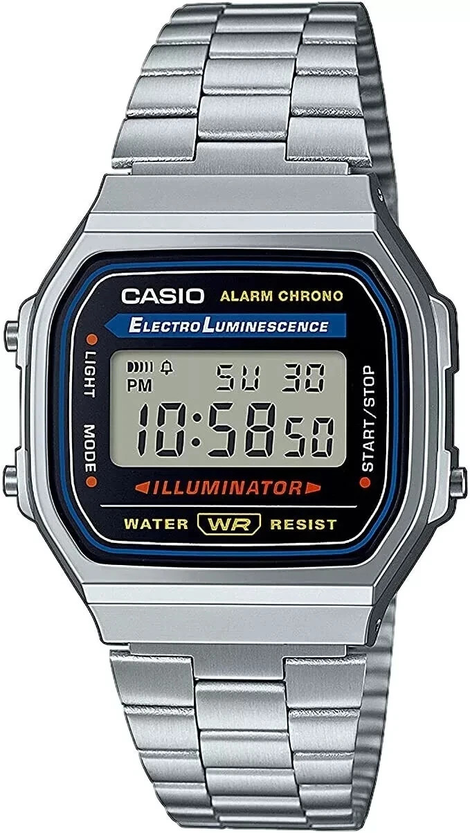 Casio A168WA-1 Vintage Digital Silver Stainless Steel Watch Illuminator