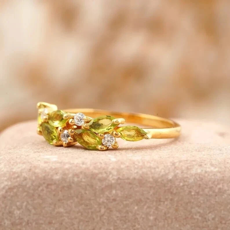 2Ct Marquise Cut Lab-Created Peridot 14K Yellow Gold Plated Engagement Band Ring
