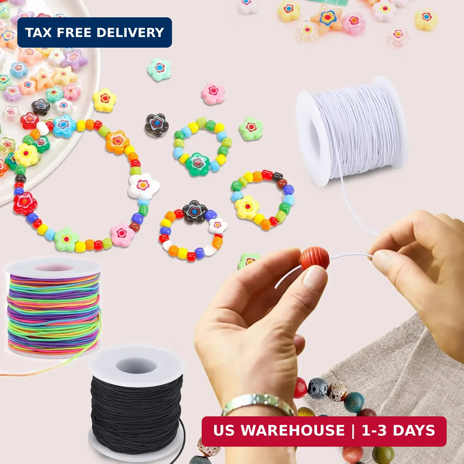 Stretchy String for Bracelets, 3 Rolls 1 mm 495 Feet Sturdy Elastic String Cord