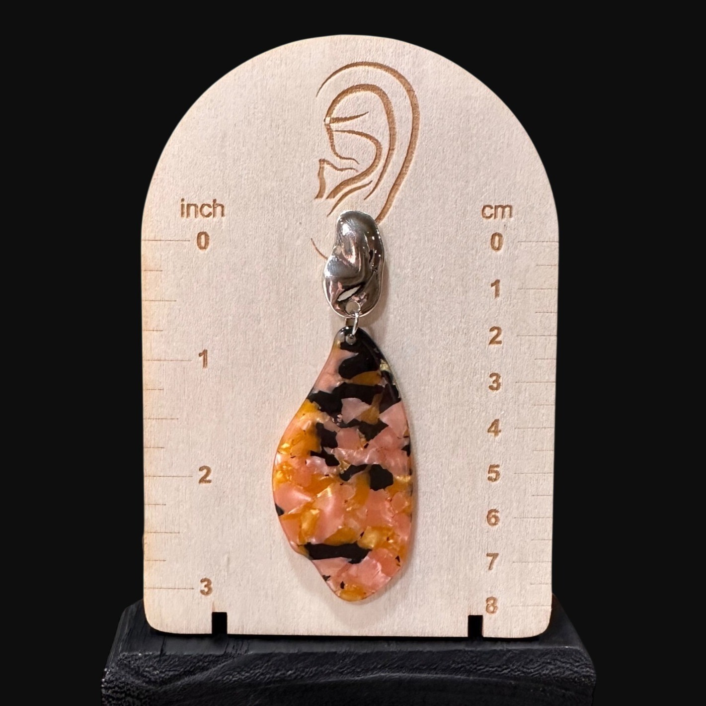 Acrylic Resin Drop Earrings With Abstract Gold Tone Studs Pink Black Mosaic NWOT