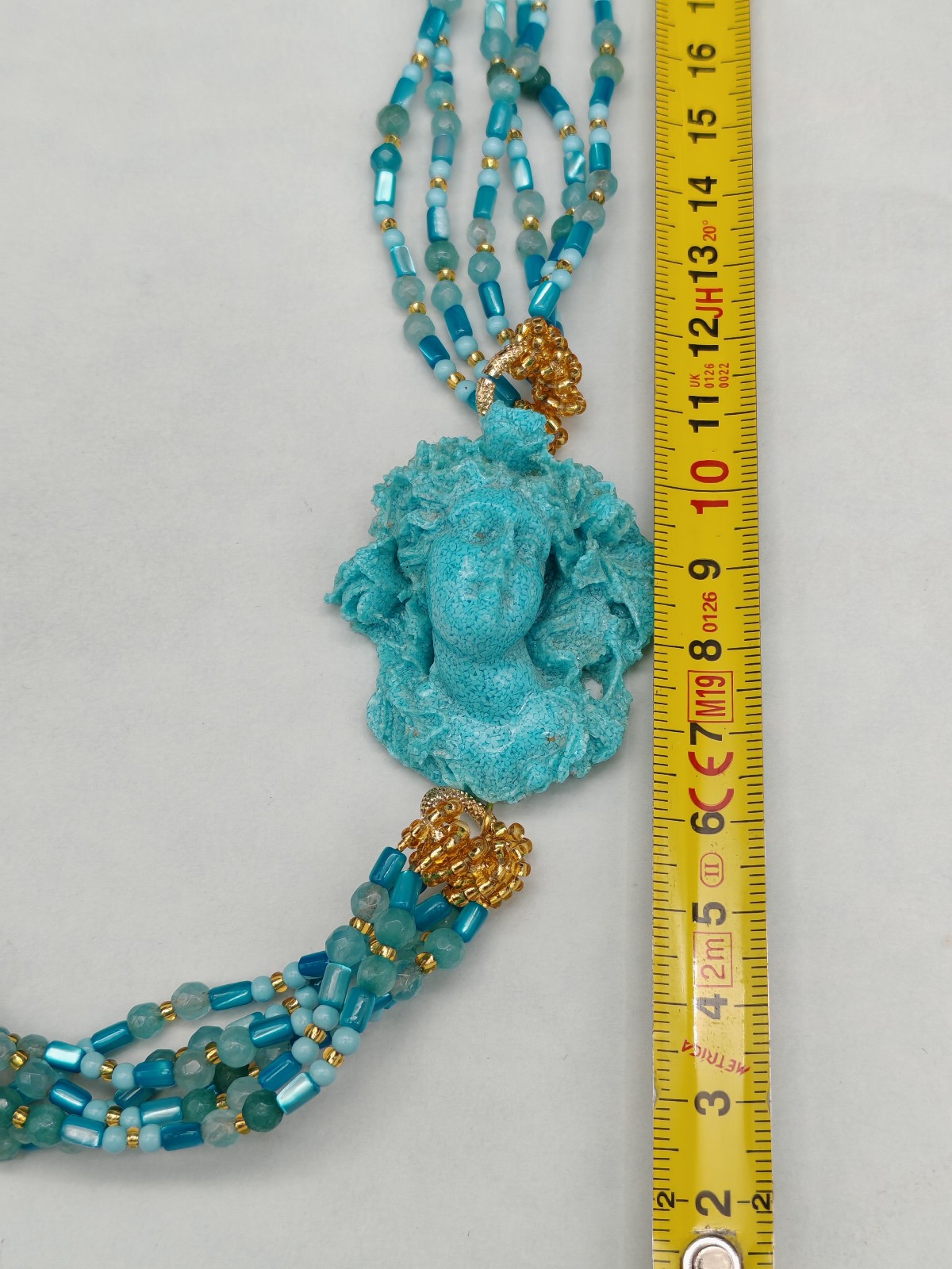 Women Turquoise Cameo Multifilament Elegant Mother of Pearl Necklace Made in Italy