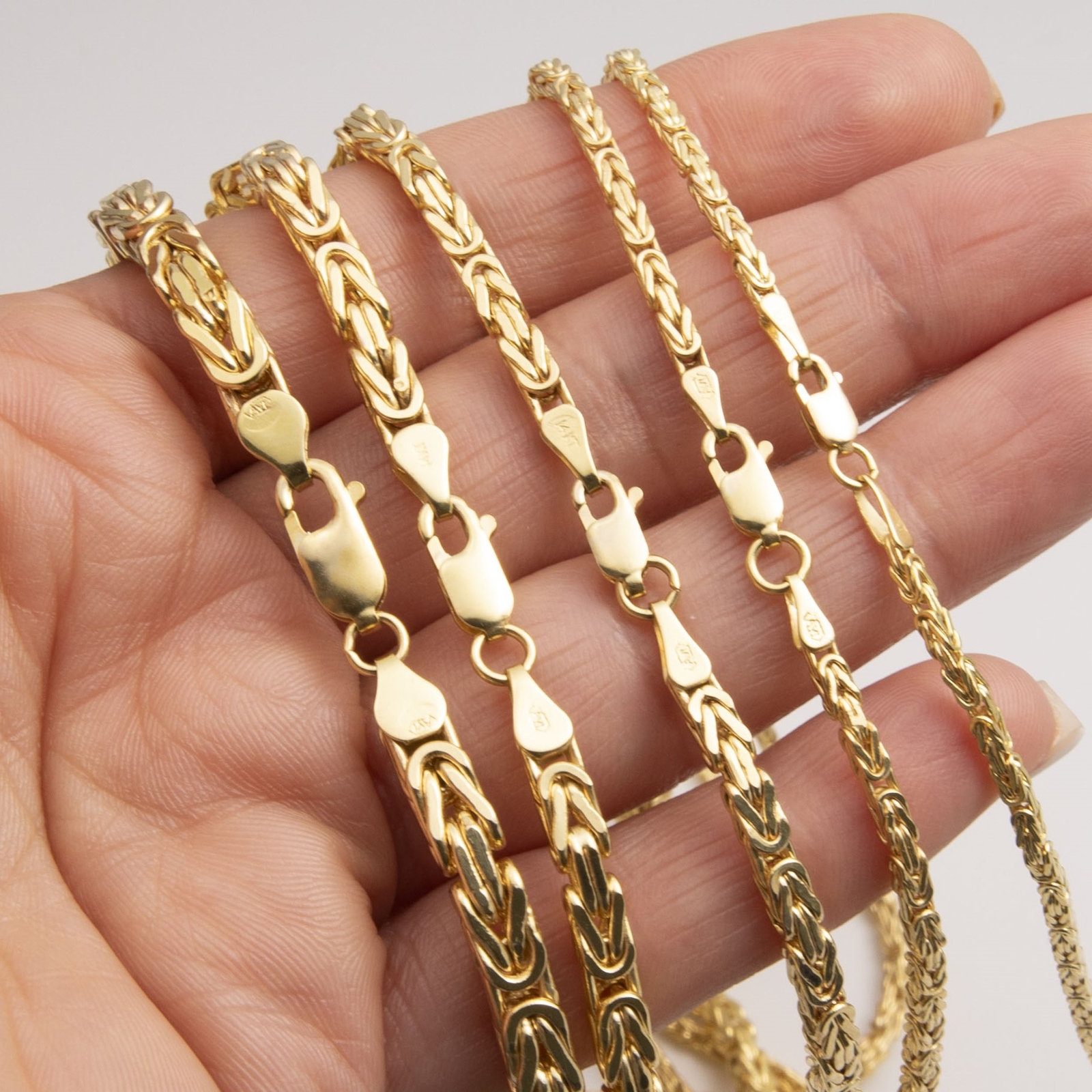 14K Yellow Gold Square Byzantine Link Chain Bracelet All Sizes
