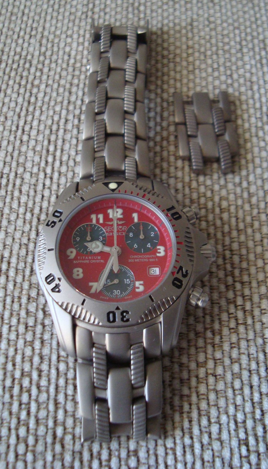 Sector 950 titanium Swiss chronograph, 261.262, rare red panda version, full set