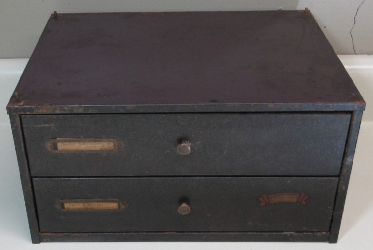 BURTON M REID & SONS 2 DRAWER WATCH PARTS STORAGE CABINET WATCHMAKER #60