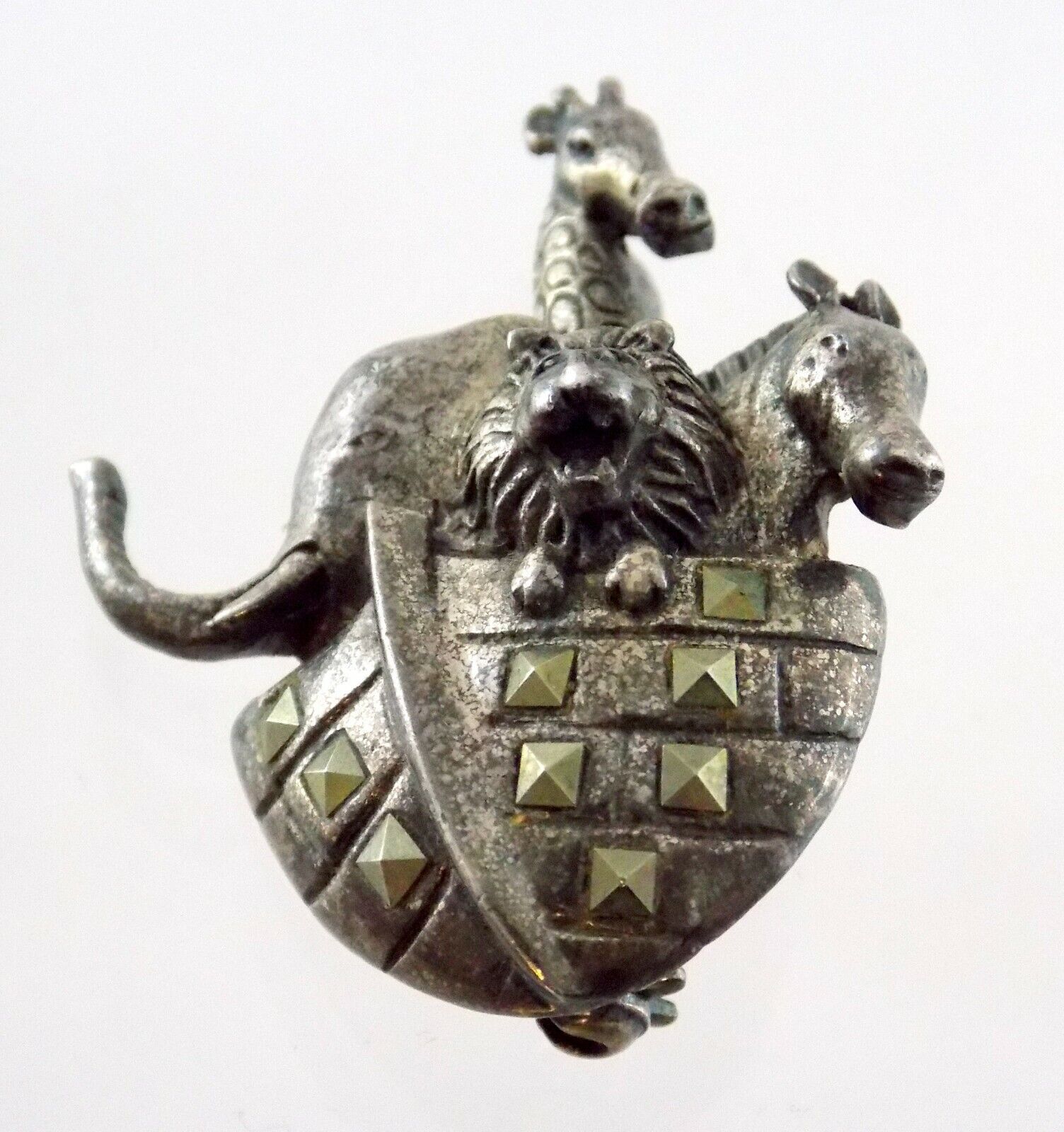 Vintage Sterling Silver Noahs Ark Marcasite Pin 925 Figural Brooch Animals Lion