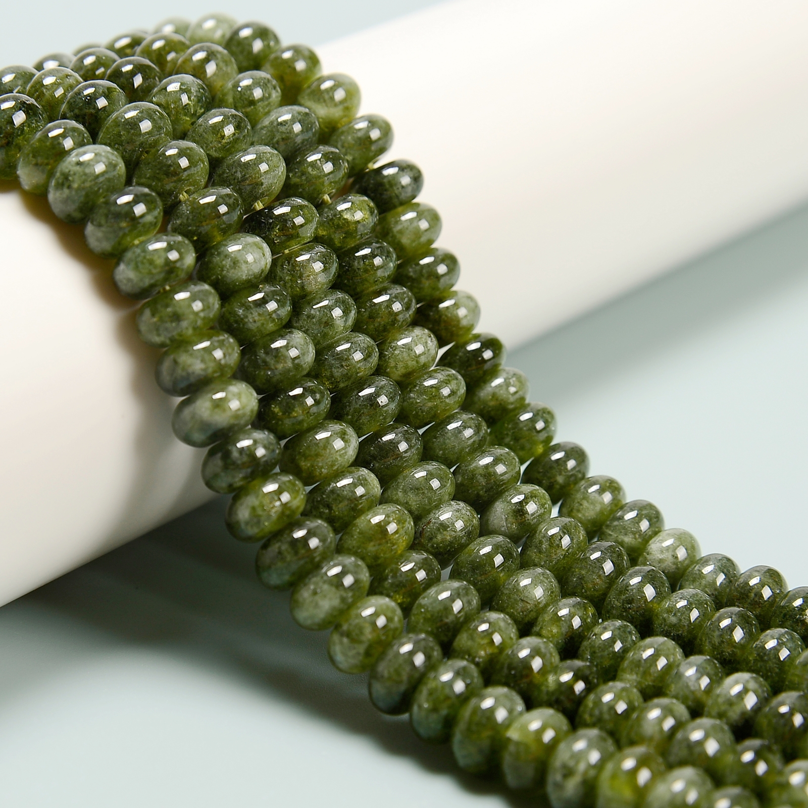 Green Apatite Color Dyed Jade Smooth Rondelle Beads Size 5x8mm 15.5” Strand