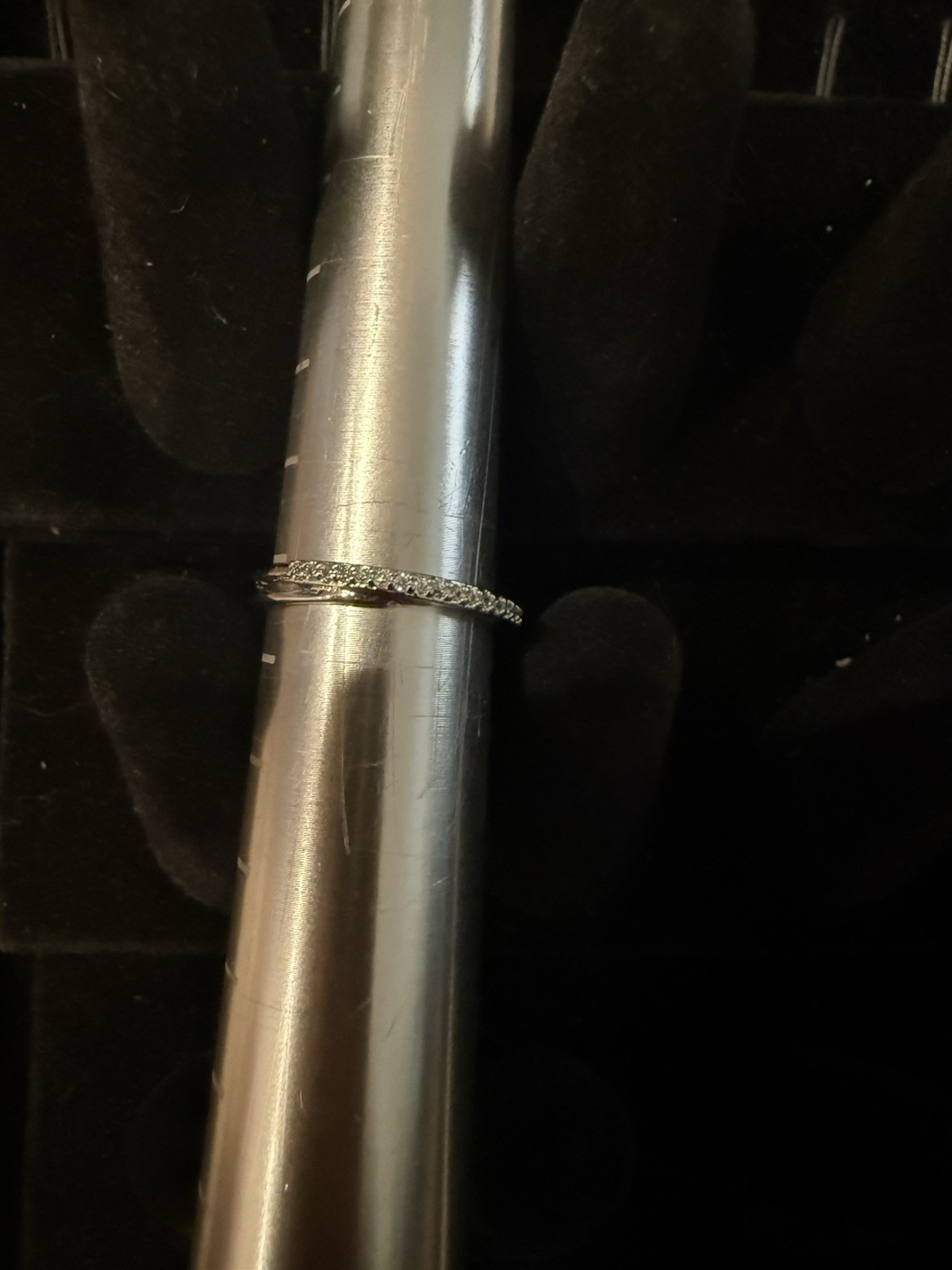 Silver Tone Textured Thin Band Ring Size 6.5 1mm Width Metal Round