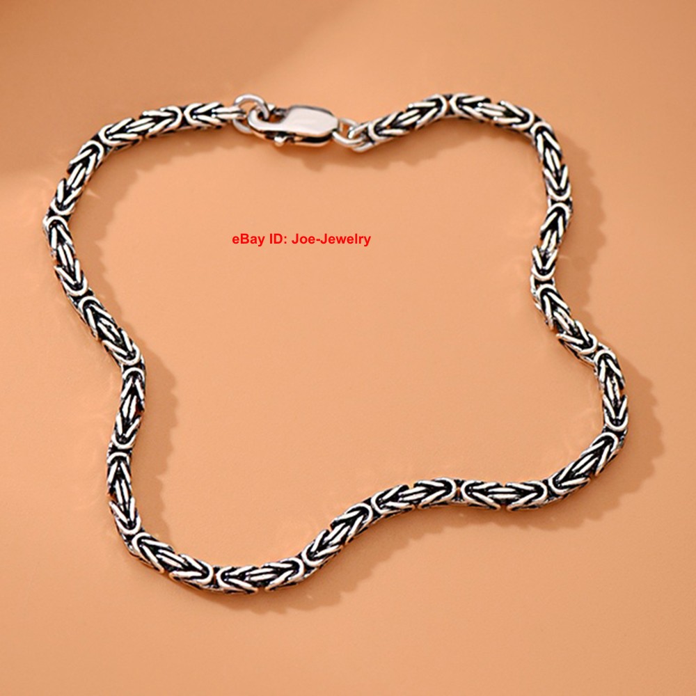 Pure 925 Sterling Silver Bracelet 2.5mm Byzantine Link Chain Bracelet 6.7-8.3″L