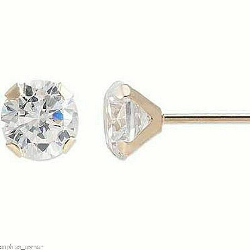 Genuine Natural Round Diamond Stud Screw Back Earrings – 10k Yellow Gold – 1.8mm