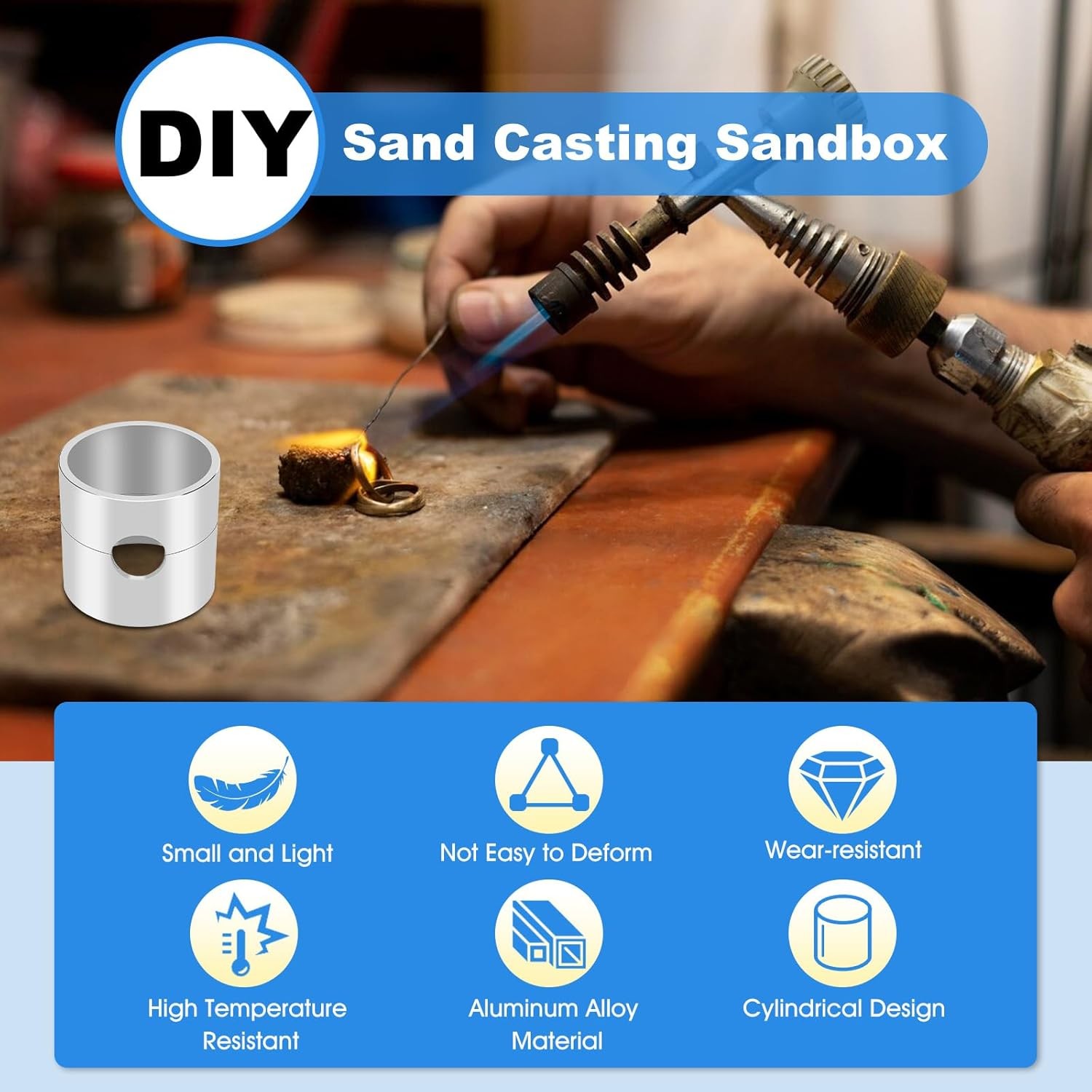 Sand Casting Sandbox, Aluminum Alloy Delft Clay Casting Molds, Small DIY Metal J