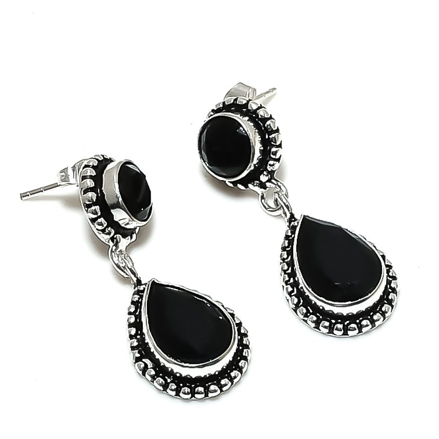 Black Spinel Gemstone 925 Sterling Silver Jewelry Stud Earring Size 1.80